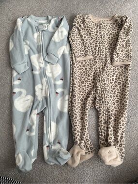 Carter's Baby Fleece two Sleepers - Swan Blue & Leopard Taupe, 3-6 month baby